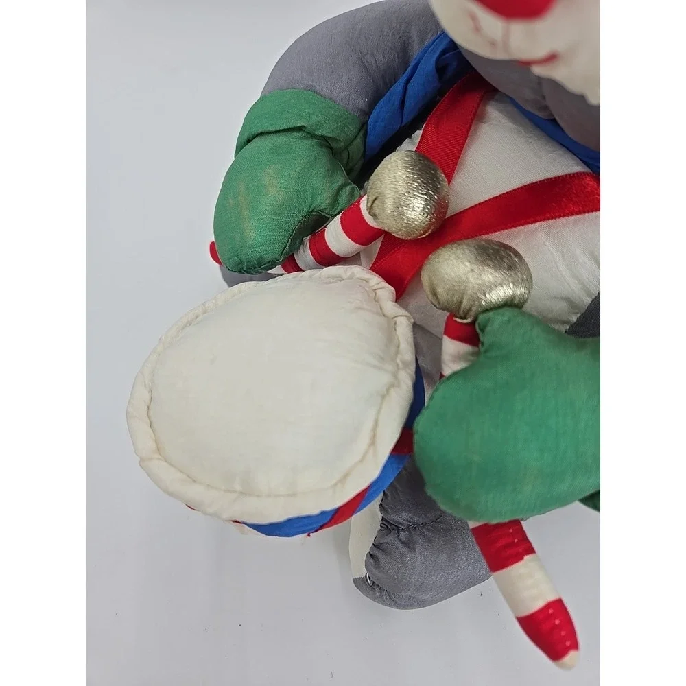 VTG Nylon Puffy Christmas Stuffy‎ Mouse Drum Plush Animal 90s **READ**